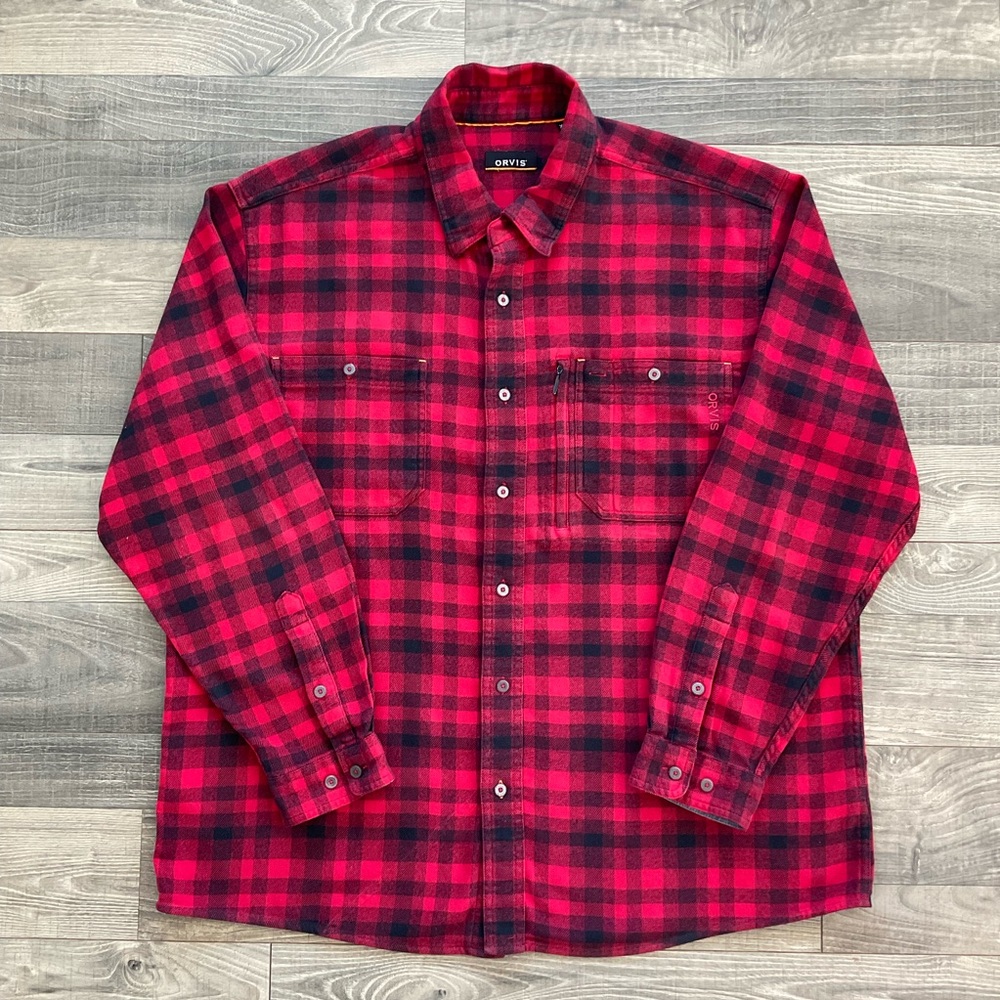 Orvis Flat Creek Tech Flannel Shirt Men’s XL Red Blue Plaid Stretch Fishing 2SSE